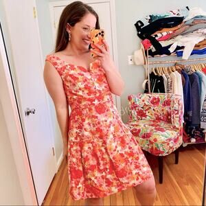 Shoshanna Pink Orange Watercolor Floral Sweetheart Sheath Mini Dress Spring 8
